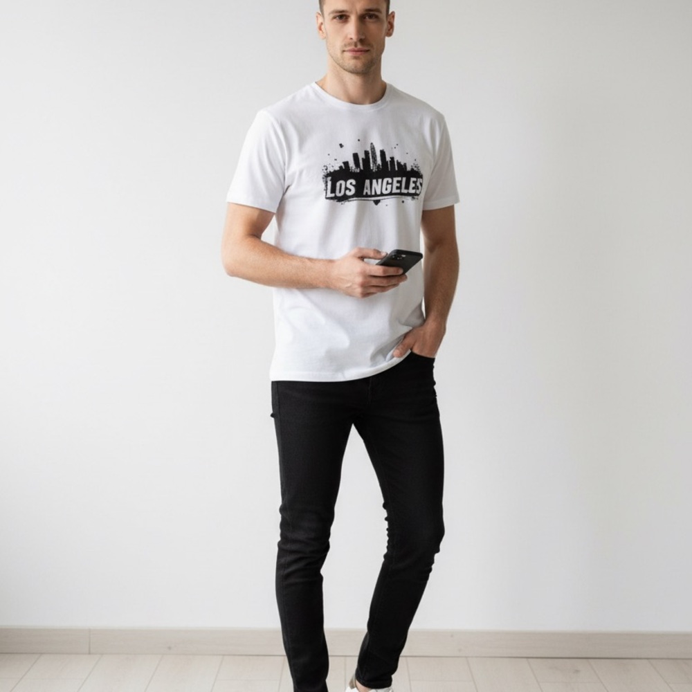 White Graphic T-Shirt with Los Angeles Print